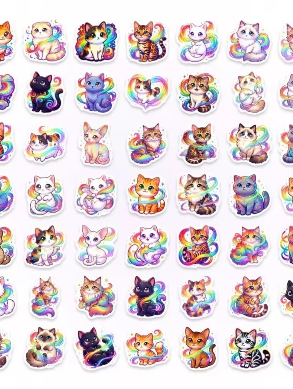 Rainbow Cat Vinyl Sticker Set- Multi-Color Cute Cat Designs